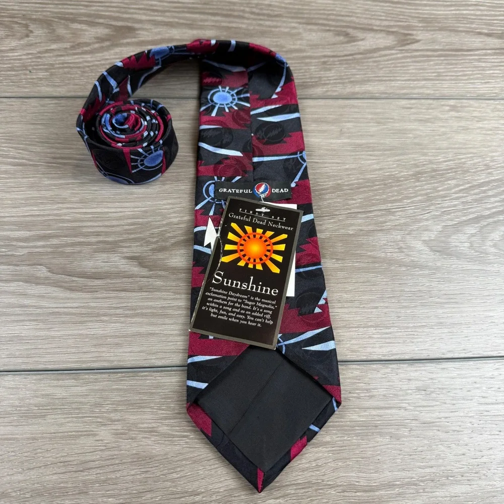 Grateful Dead Mens Necktie Sunshine Daydream Silk Lightning Bolt Black Red OS